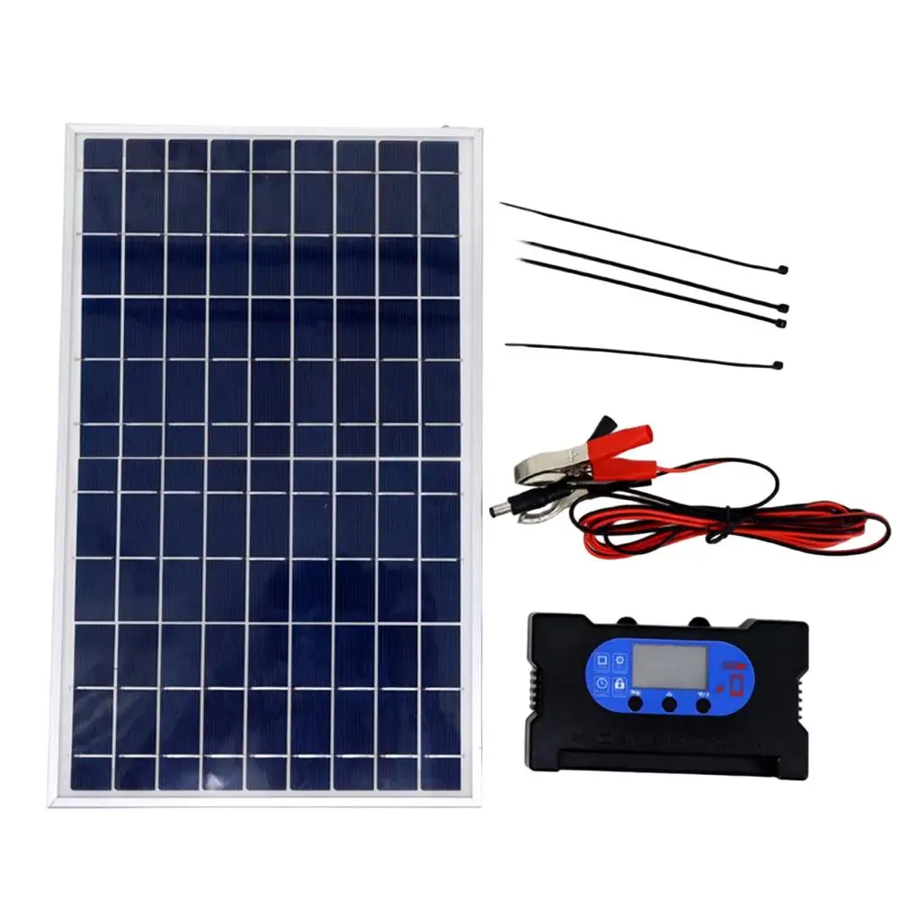 Solar Panel Kit For PWM 10W 12V/18V Solar Panel Kit With Controller Crocodile Clip IP65 Waterproof Solar Panel Replacement Kit