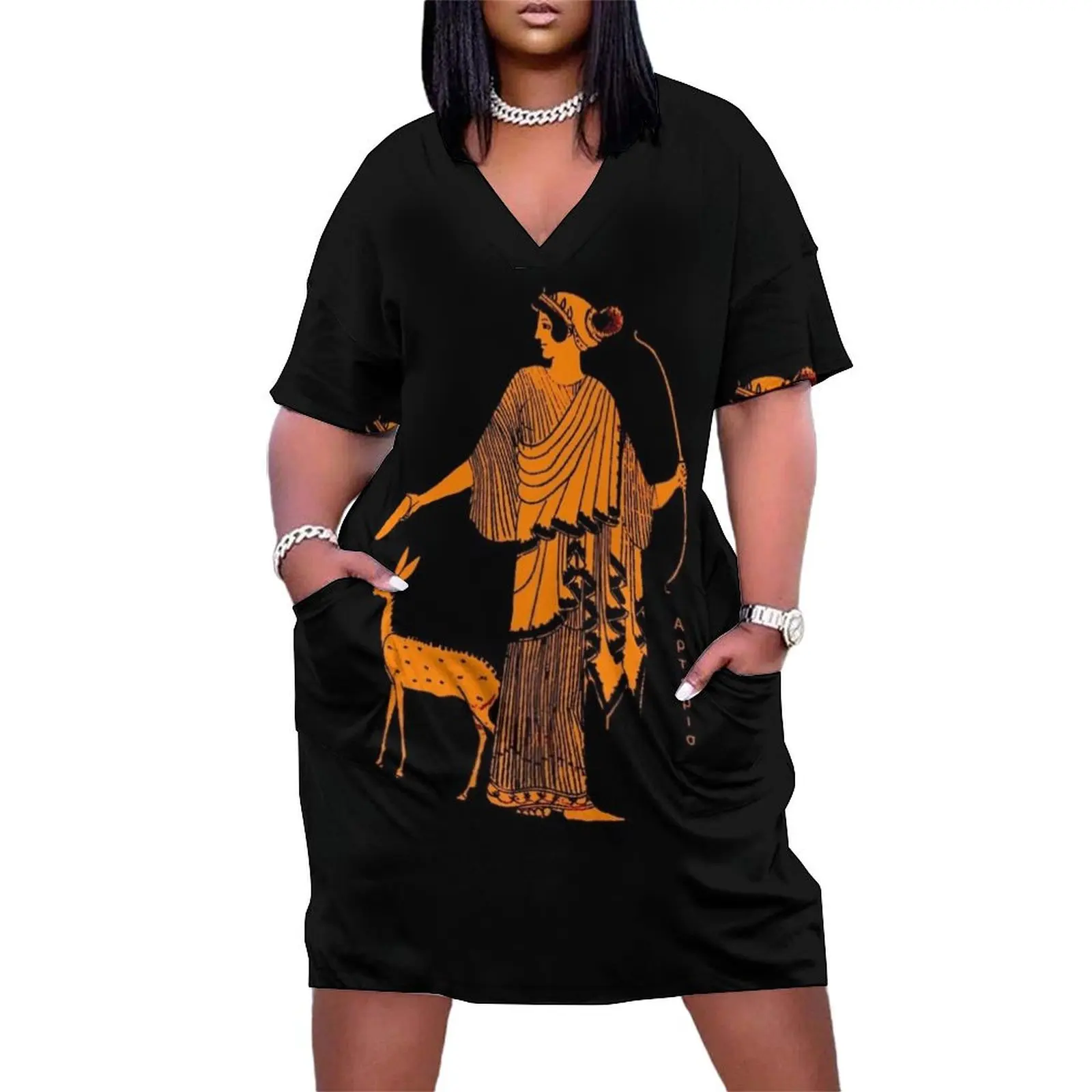 

Artemis red figure ancient Greek design Loose Pocket Dress Dance dresses dresses for woman