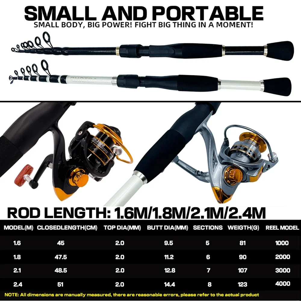 Fishing Combo Telescopic Super Light Fishing Rod and Spinning Reel 1000/2000/3000/4000 Coil Freshwater Pesca Lure Test 10-30g