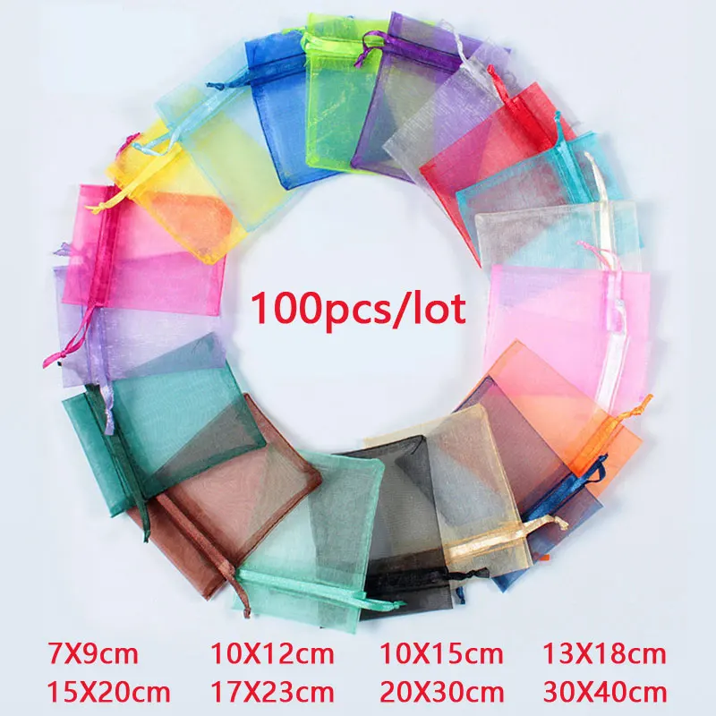 100Pcs sacchetti di Organza sacchetto di gioielli decorazione della festa nuziale sacchetti con coulisse sacchetto di Organza Logo sacchetti regalo