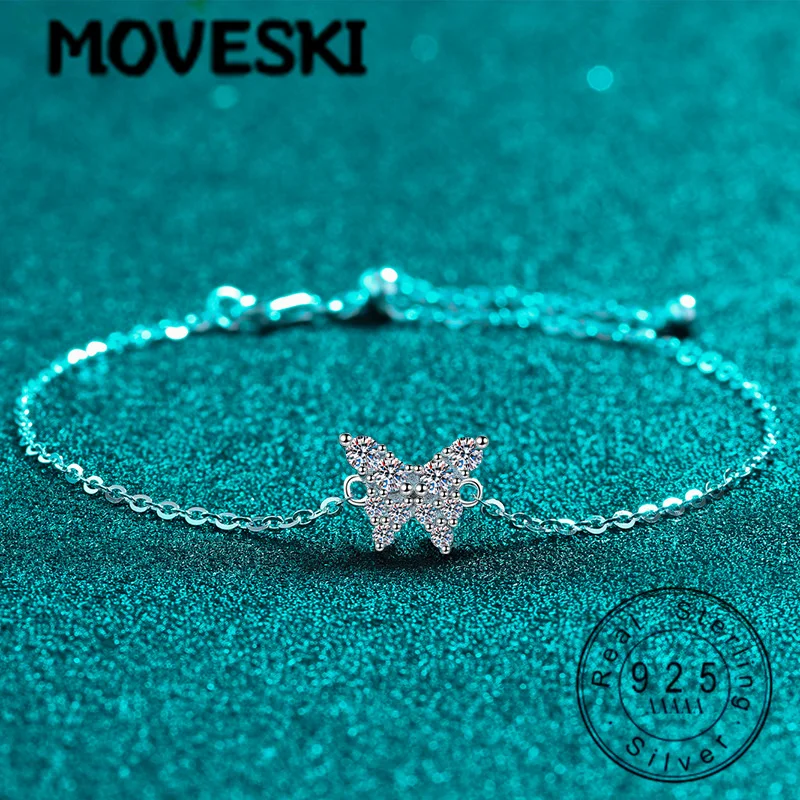 

MOVESKI 925 Sterling Silver Butterfly Dainty Moissanite Bracelet for Women Trendy Wedding Bridal Jewelry Gift for Her