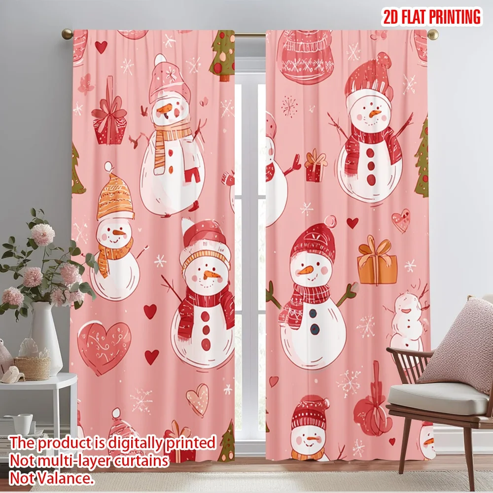 2pcs,2D plane printing Creative Curtains Christmas snowman2 Polyester Woven (without rod) Decorations For Home Perfect for