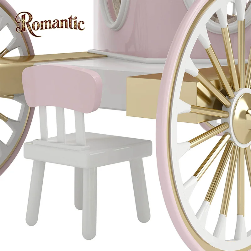 Modern Luxury Cartoon Art Carriage Bed Made of Solid Wood, Environmentally Friendly, White, Pink, Soft Leaning, Children Beds