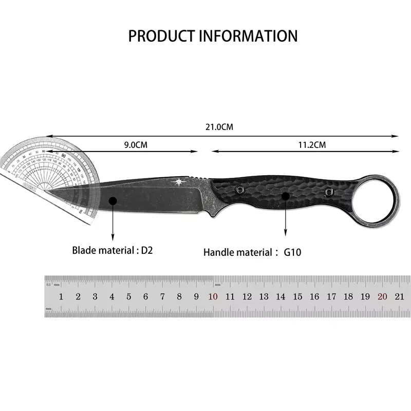 Outdoor TOOR taktyczny prosty nóż stały D2 czarny ostrze Stonewashed G10 uchwyt z osłoną Kydex samoobrona Camping narzędzie EDC