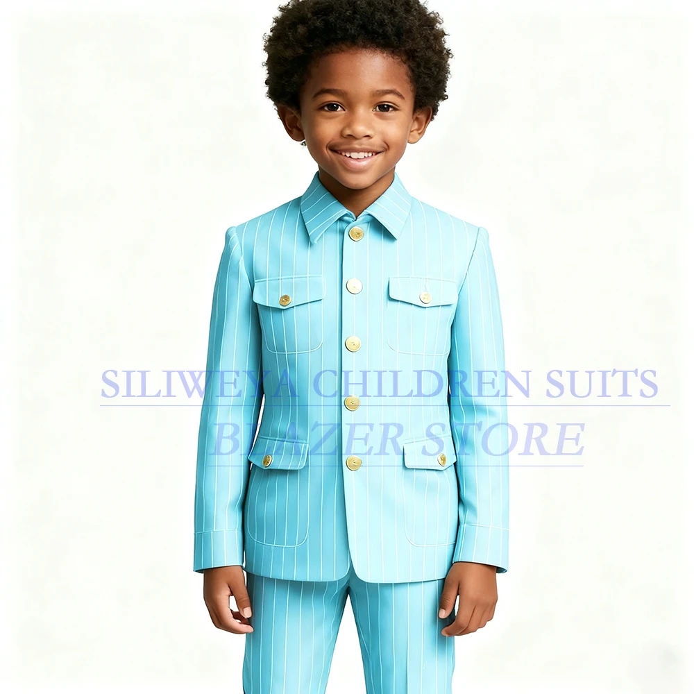 

Customzied Pinstripe Boy's Suits Elegant Single Breasted Stand Lapel Slim Fit 2 Piece Jacket Pants Festival Children Outfits Set