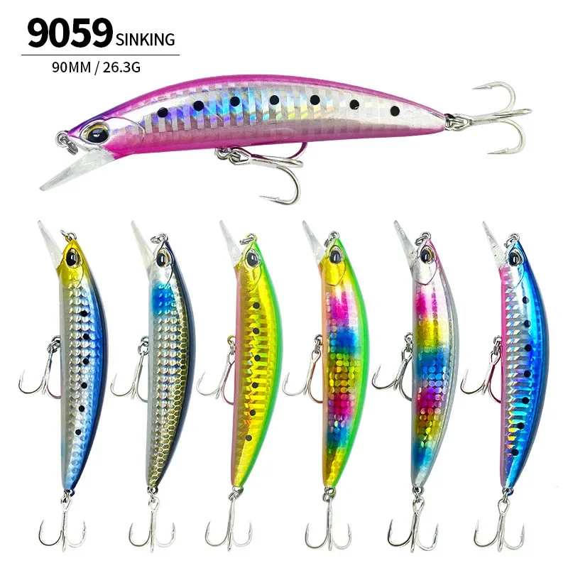 2Pcs/lot Fishing Lure Long Casting Sinking Minnow Fake Bait 28g/90mm Freshwater Sea Fishing Shore Fishing Warped Bass