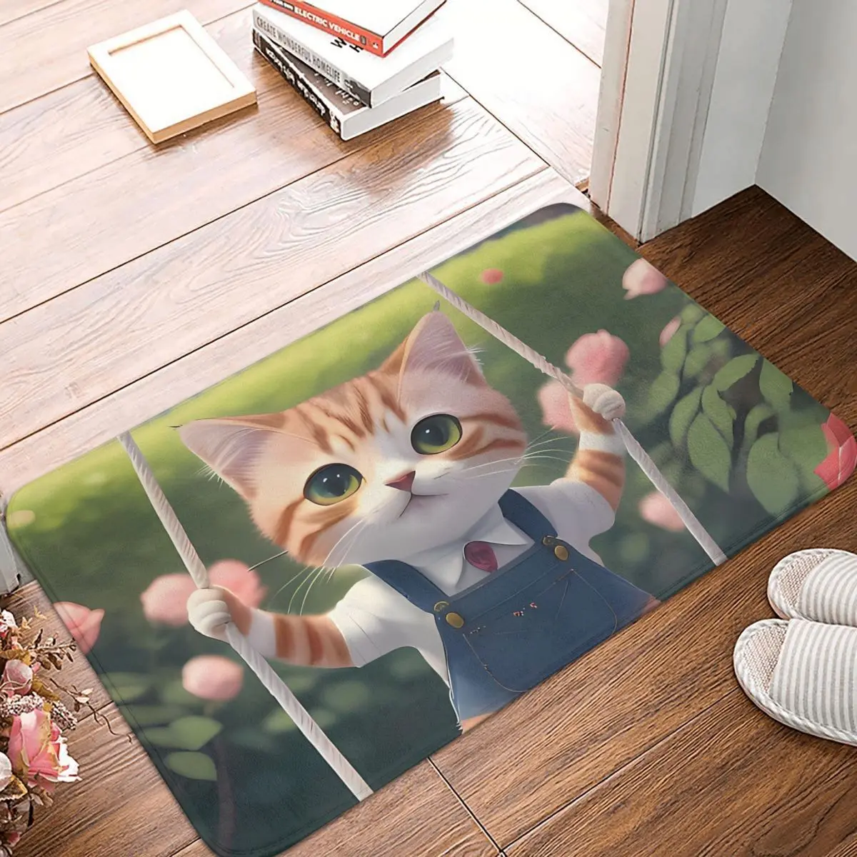 Cat On A Swing Modern Digital Art Non-slip Rug Doormat Bath Mat Balcony Carpet Indoor Decor