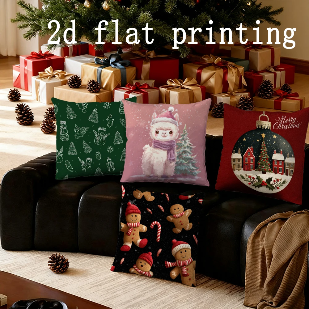 Home Decor Chalk-Drawn Christmas Pattern Pillow Suitable For Sofa Bedroom Car Pillow Cover Cushion Rectangular Back Cushion