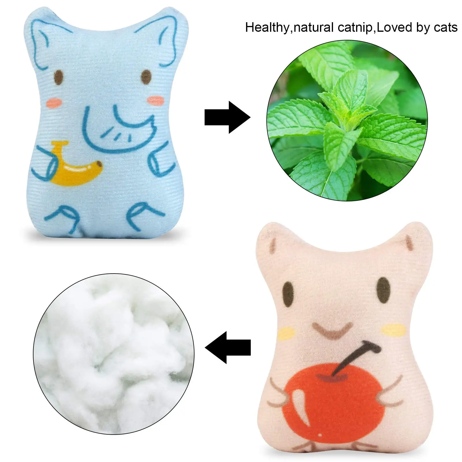 Dorakitten Catnip Toys for Indoor Cats - 5PCS Plush Cat Chew Toys Teething Interactive Catnip Filled Kitten Toy Soft Pet Toy