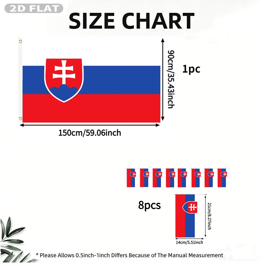 2D FLAT 1 Pack Slovakia National Flag & 10pcs String Flags, White-blue-red Horizontal Stripes, Polyester Garden Flag
