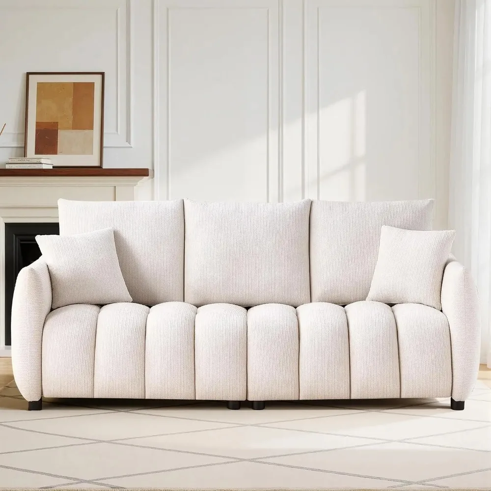 Modern Boucle Sofa Couch, Comfy 3 Seater Cloud Sofa with Soft Pillows, Curved Sofas Deep Seat, Oversized Loveseat for, Custom