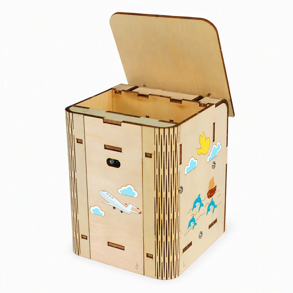 Wooden DIY Smart Sensing Trash Can STEM Science Kits for Kids Physics Electronics Educational Toy School Teaching Aids Model