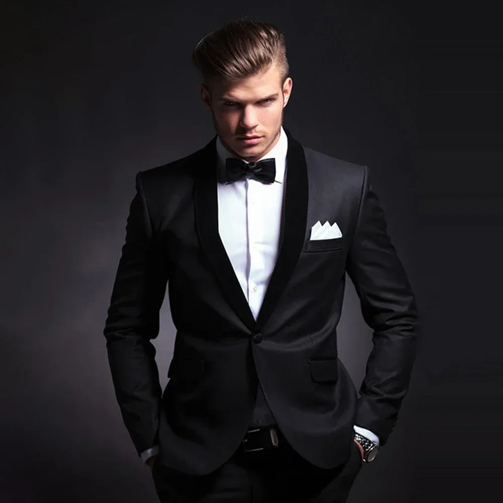 

Smart Causal Black Men's Suits Double Breasted Shawl Lapel 2 Piece Jacket Pants Blazer Set Fashion Chic Prom Party Office Tuxedo