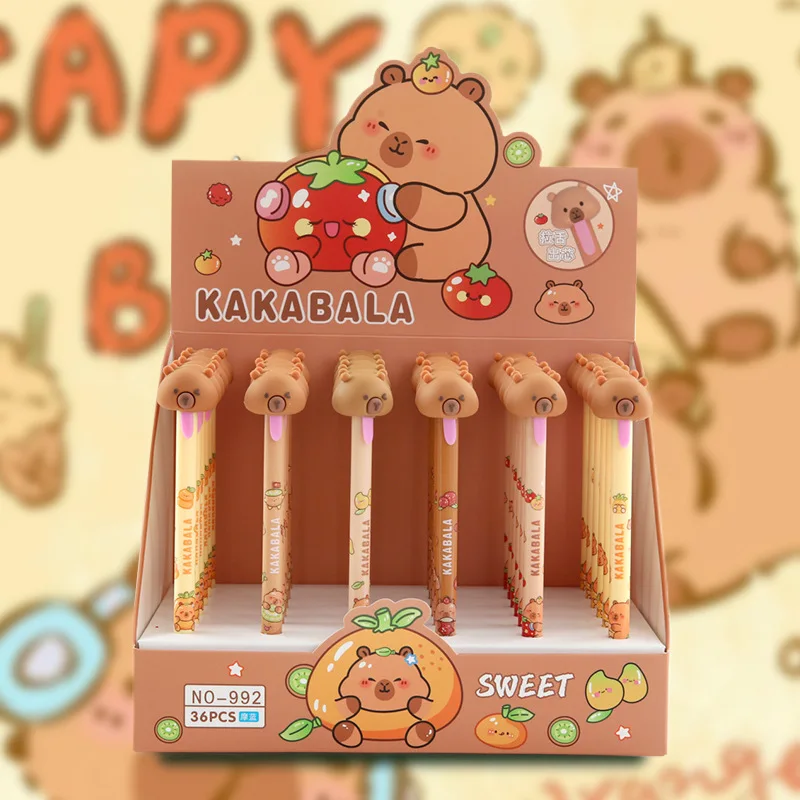 

36 Pcs Capybara Erasable Blue Gel Pen Tongue Sticking Out Creative Spoof Creative Primary School Students Learning