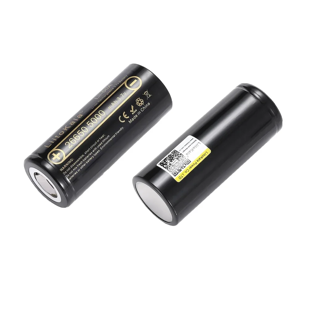LiitoKala lii-50A 26650 5000mah lithium battery 3.7V 5000mAh rechargeable battery suitable for flashligh