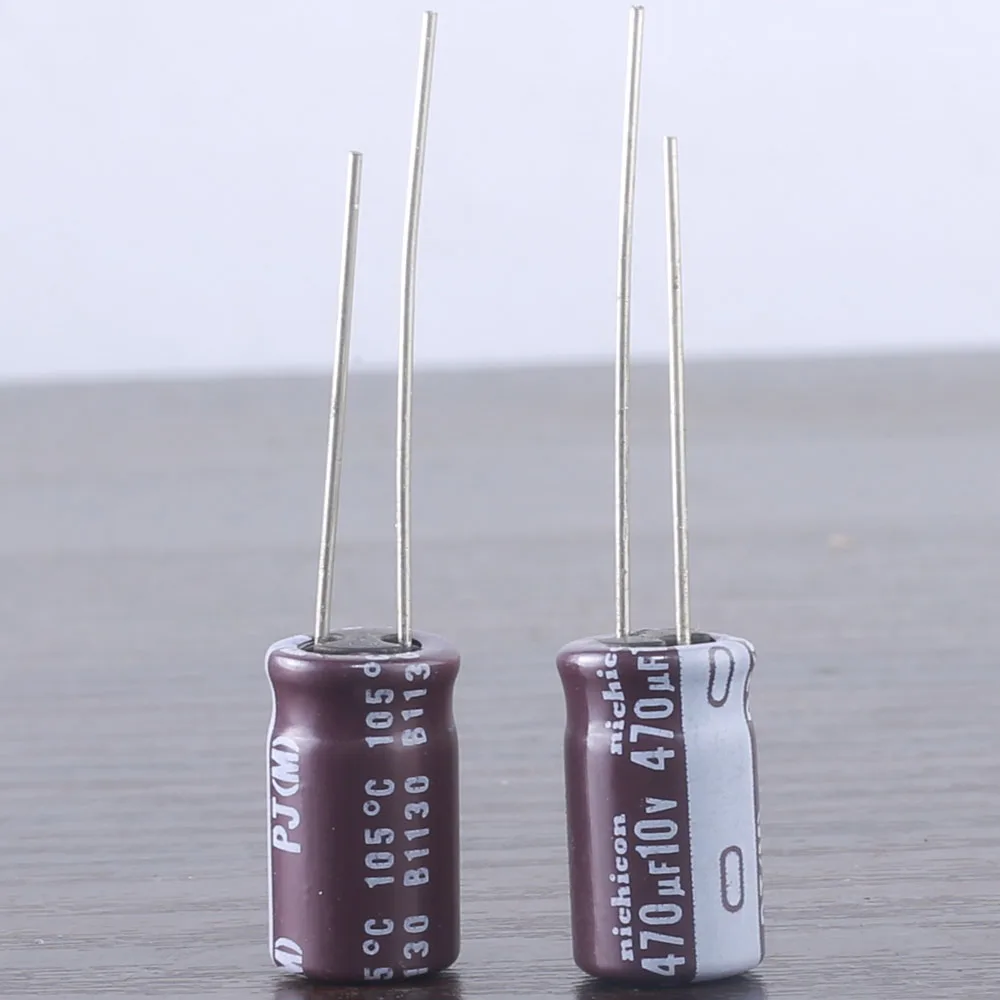Capacitor eletrolítico de alumínio Nichicon, PJ 470UF, 10V, 105 °C, 8*15mm, 20PCs, 100PCs