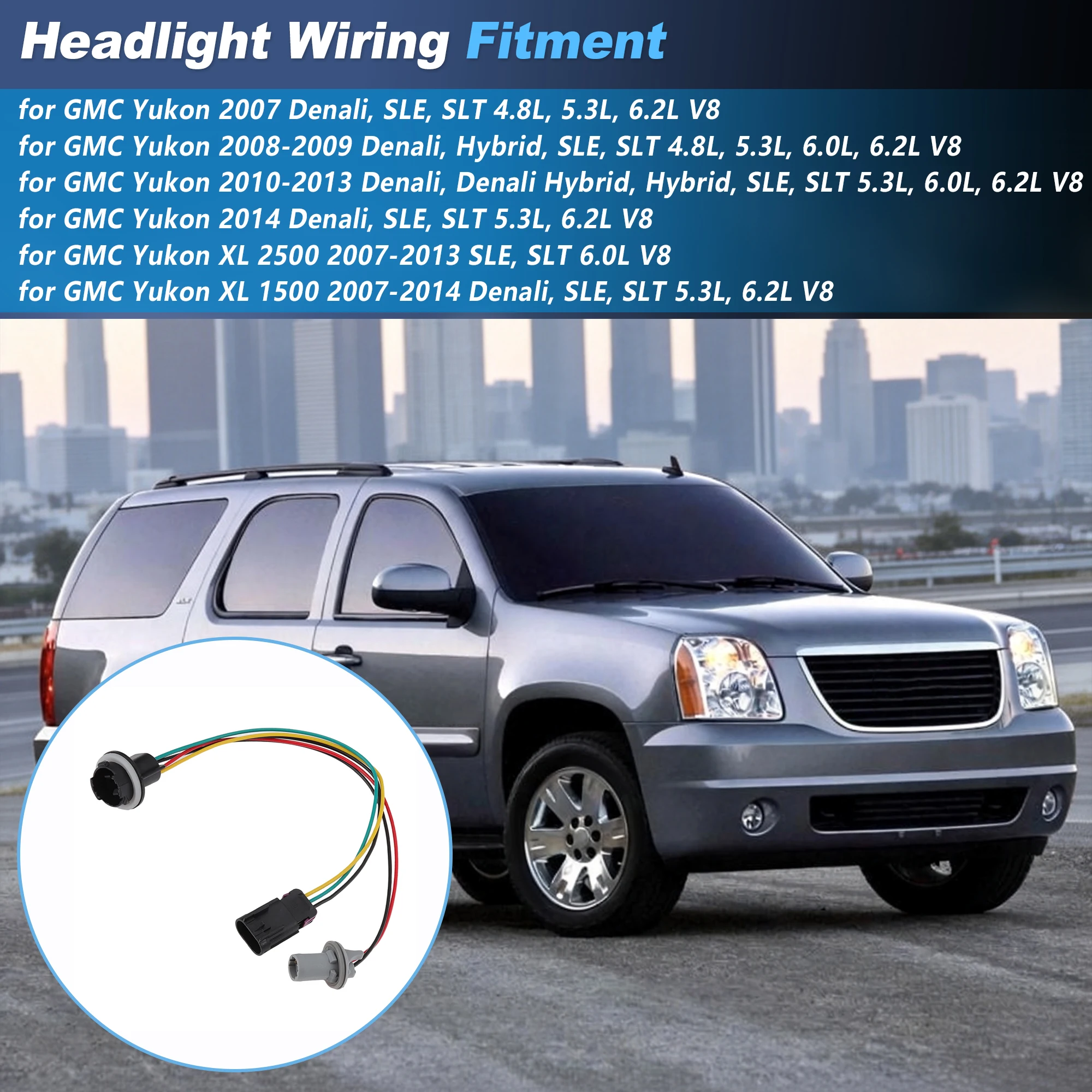 UXCELL 15782378 Headlight Wiring Harness for GMC Yukon 07-14 for GMC Yukon XL 1500 2500