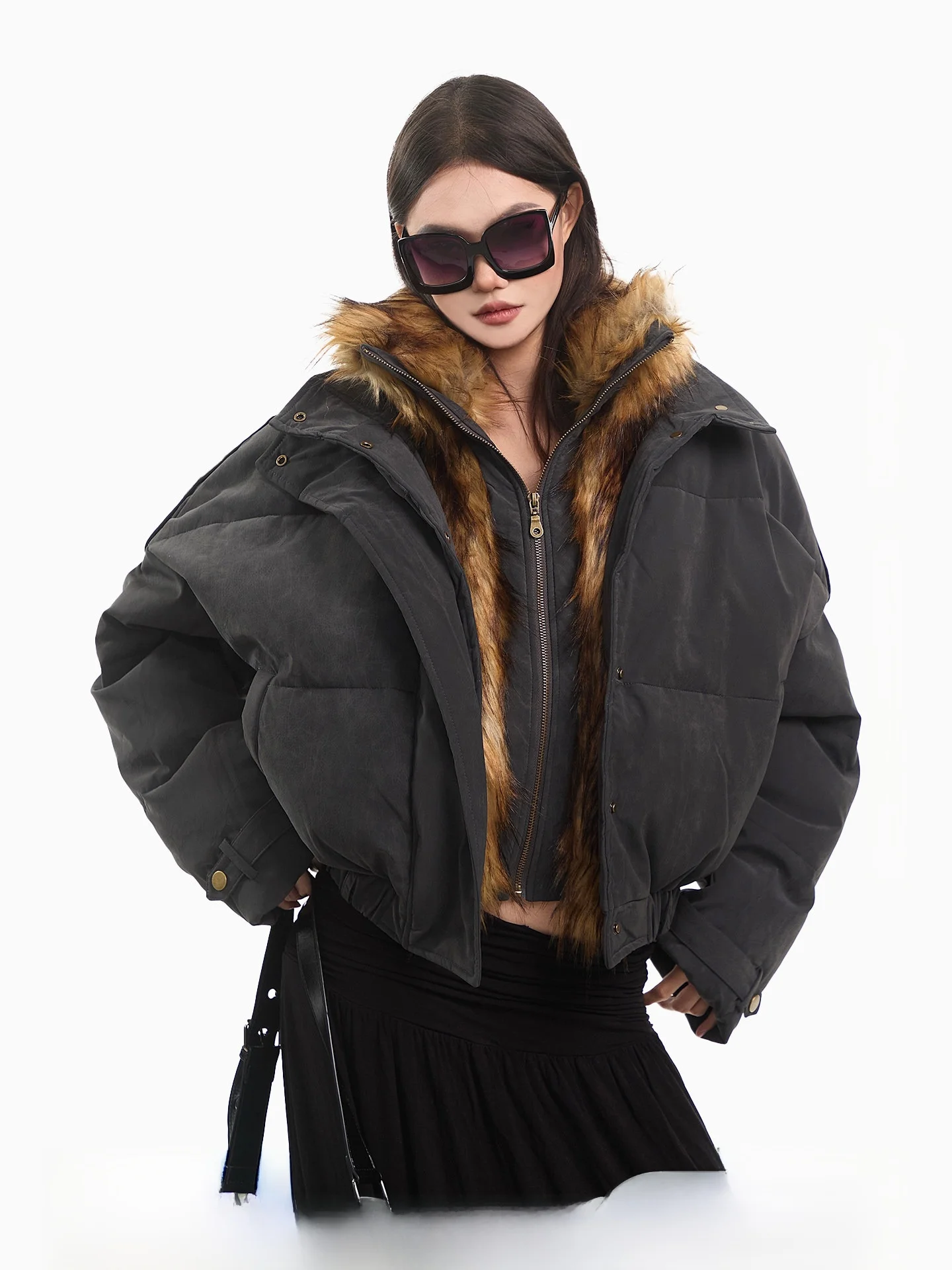 

CCUP SPACE Retro Thiened Fce Lined Stand Collar Cotton Jaet ort Outerwear Women Winter Warm Bread Sle Coat