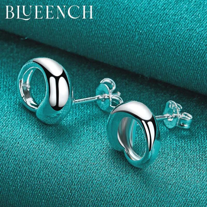 Blueench 925 Sterling Silver Irregular Round Stud Earrings Earrings for Women Engagement Wedding Simple Fashion Jewelry