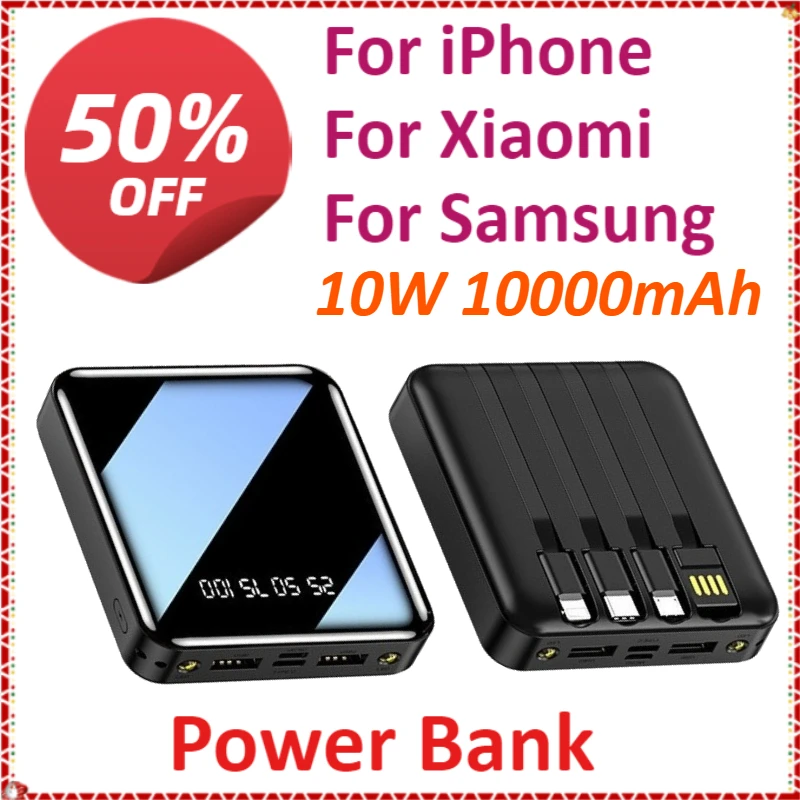 

10W 10000mAh Mini Portable Power Bank Fast Charging For iPhone For Xiaomi For Samsung With USB Type C/Micro USB/Lightning