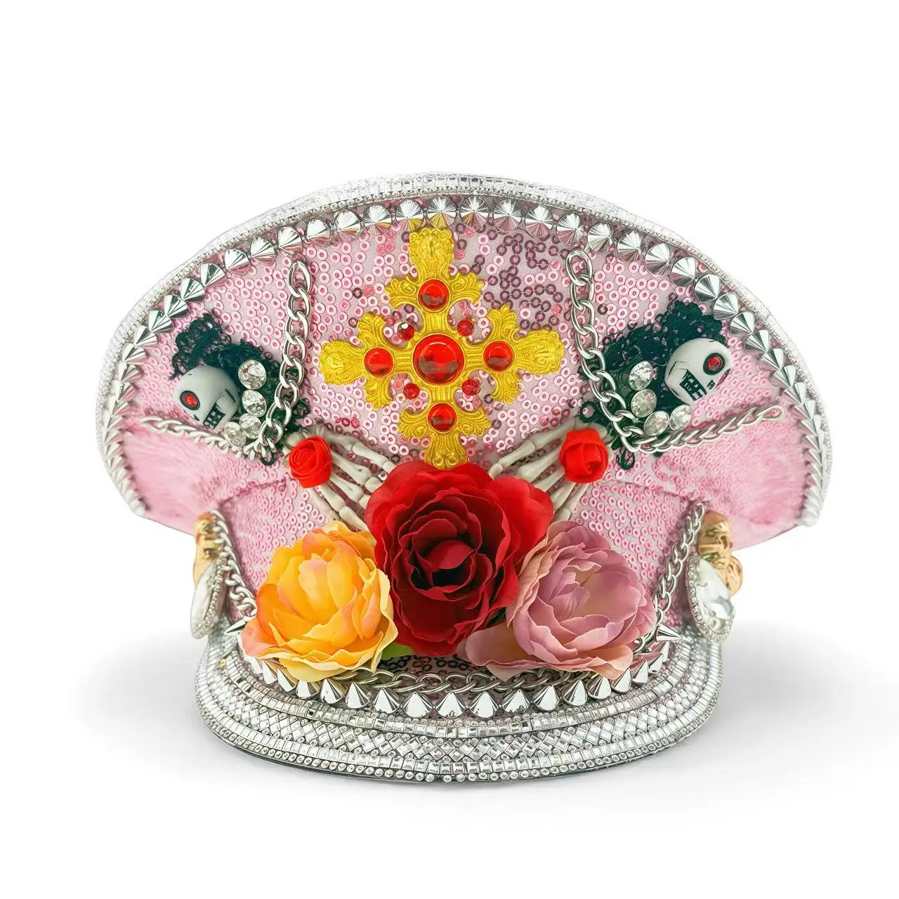 

HongLuan Steampunk Captain Hat Rhinestone for Burning Man Festival Woman , Military Assessories, Halloween & The Day of the Dead