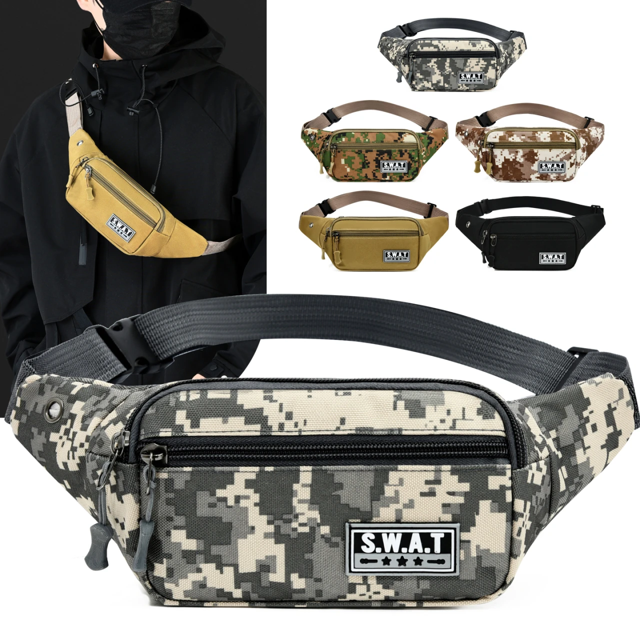 

Camouflage Waterproof Waist Bag - Multi-Layer Outdoor Sling Pack with Large Capacity (Durable Nylon Fanny Pack)