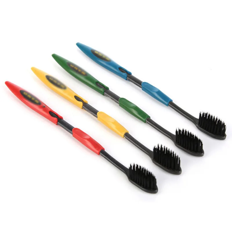 4 قطعة/المجموعة مزدوجة لينة الخشن فرشاة الأسنان المضادة للانزلاق نانو الأسود رئيس فرشاة الأسنان حزمة مريح العناية بالفم تنظيف تدليك فرشاة الأسنان