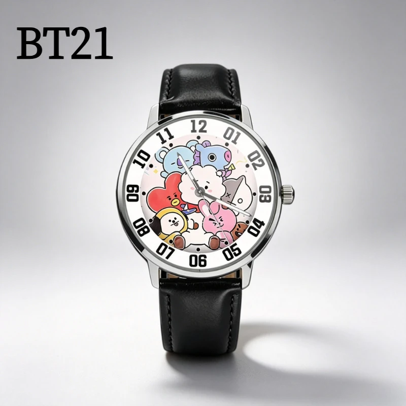 BT21 cartoon cute student watch kawaii pointer type round quartz wristwatch fan support anime merchandise gift wholesale