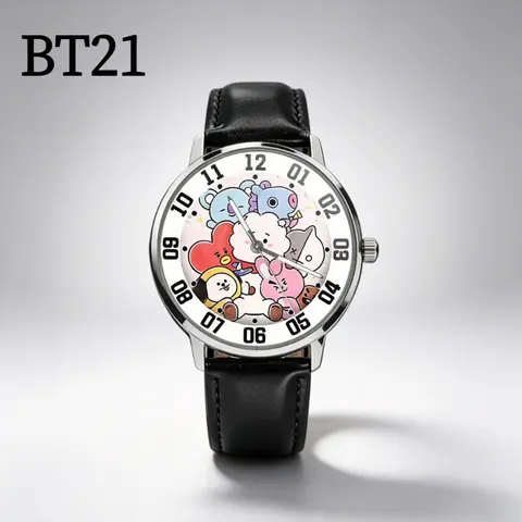 BT21 cartoon cute student watch kawaii pointer type round quartz wristwatch fan support anime merchandise gift wholesale