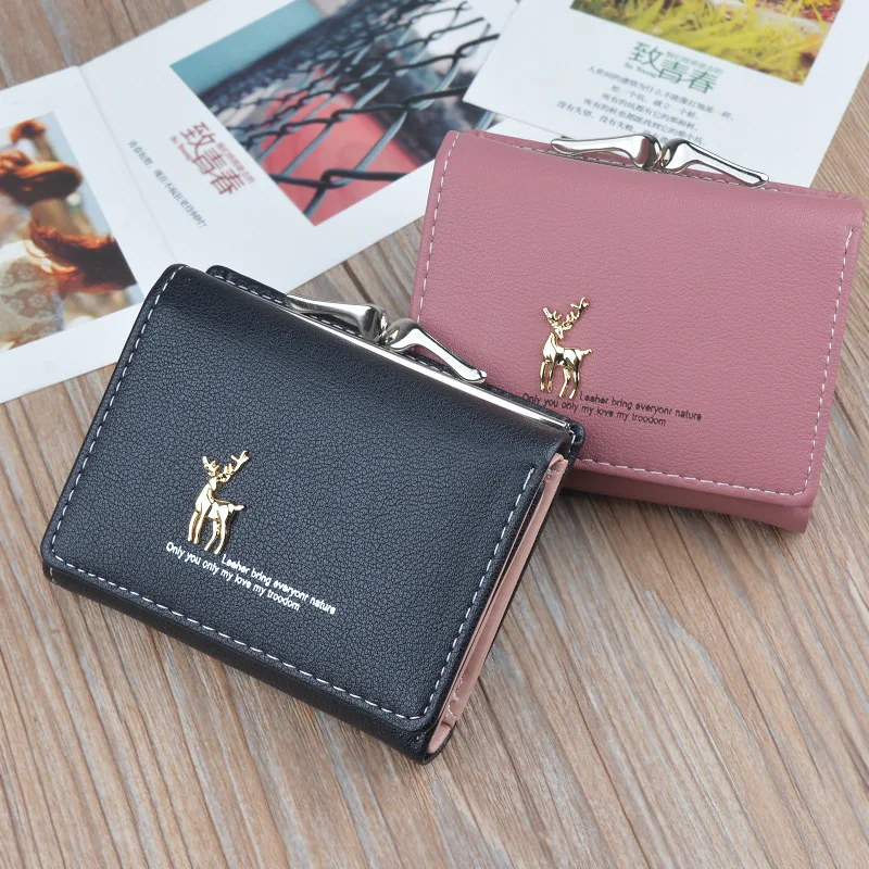 Fashionable Deer Wallet Mini Purse Card Holder Short Pocket Cartoon PU Leather Multi-card Position Short Card Holder Clutch Bag