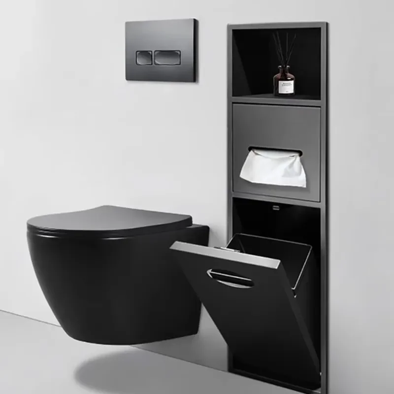 Stainless Steel Organizer Shower Shelf With Garbage Can Water Proof Wall-inserted Storage Shelf Shower Recessed Bathroom