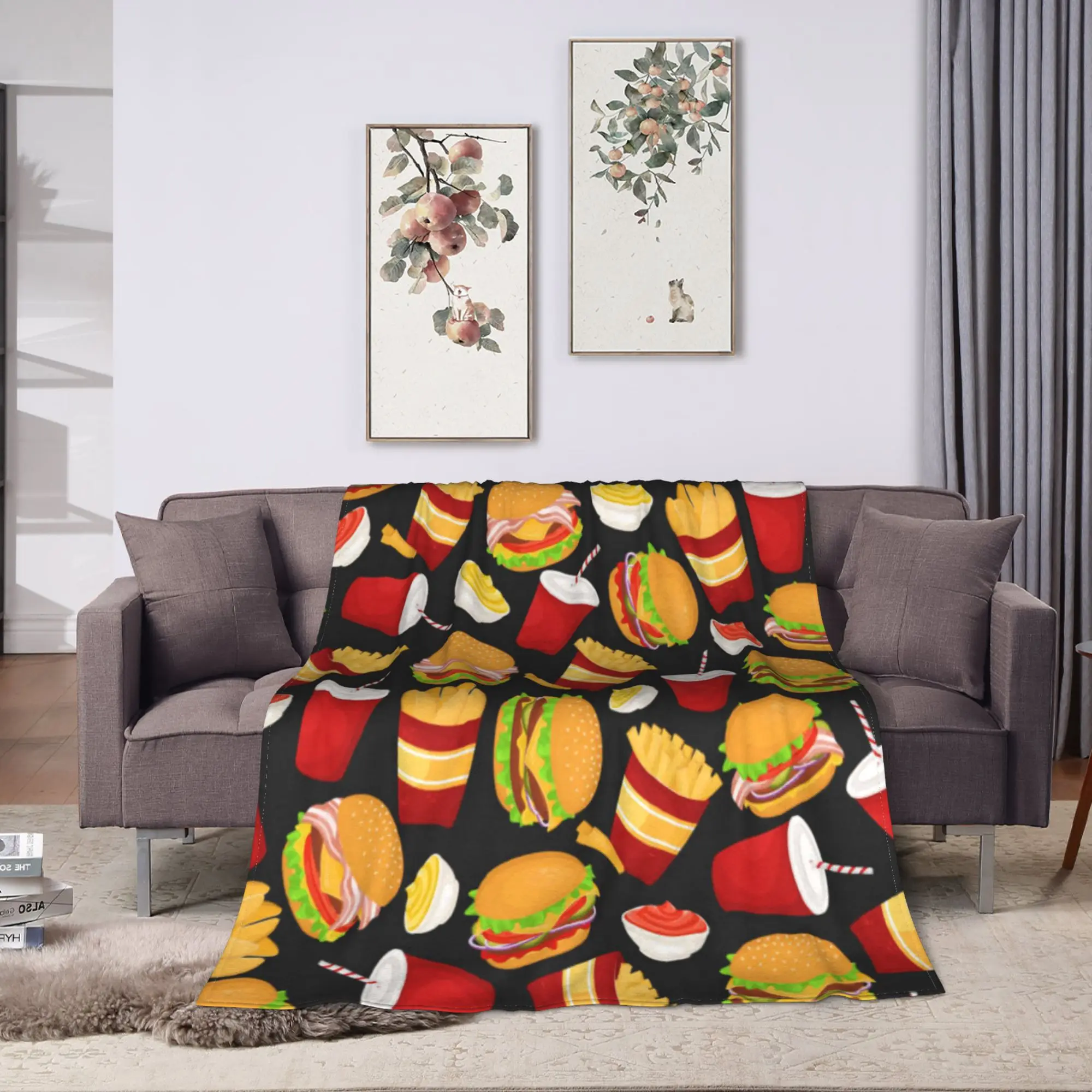 cute kawaii fast food meal Blanket Quality Super Soft  Throw Blanket Winter Children Bedroom Graphic Bedspread