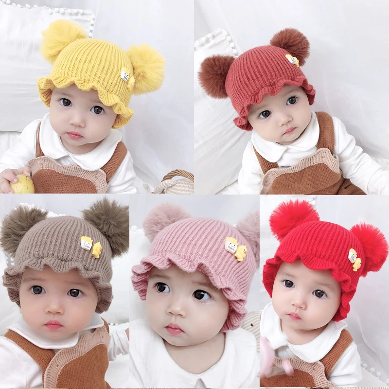 New Children\'s Hair Ball Cap Boys And Girls Universal Cap Baby Newborn Knitted Hat Baby Baby Soft Warm Child Hat 0 to 24 months