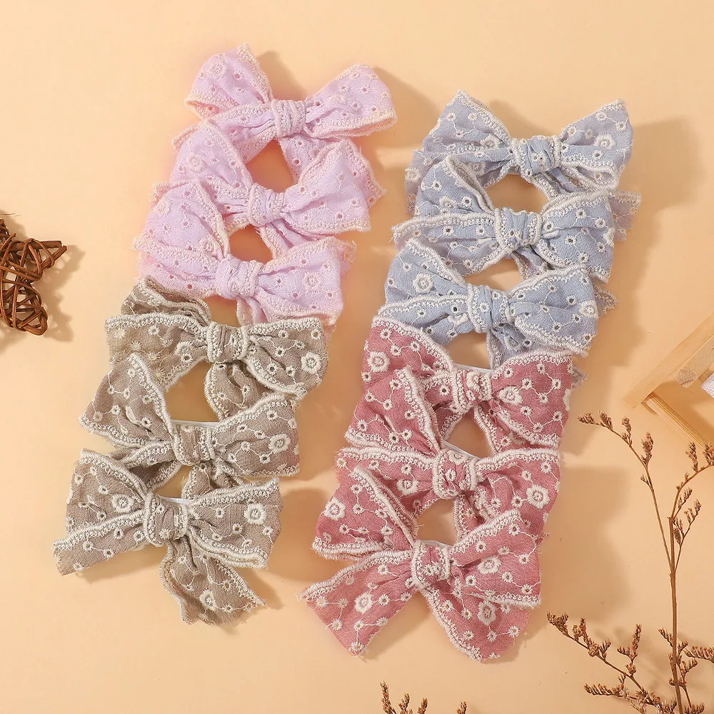10 stücke Zufällige Farbe Spitze Bögen Haar Clip für Kinder Mädchen Baumwolle Einfarbig Bowknot Sicherheit Haarnadeln Kopfbedeckungen Baby Haar zubehör