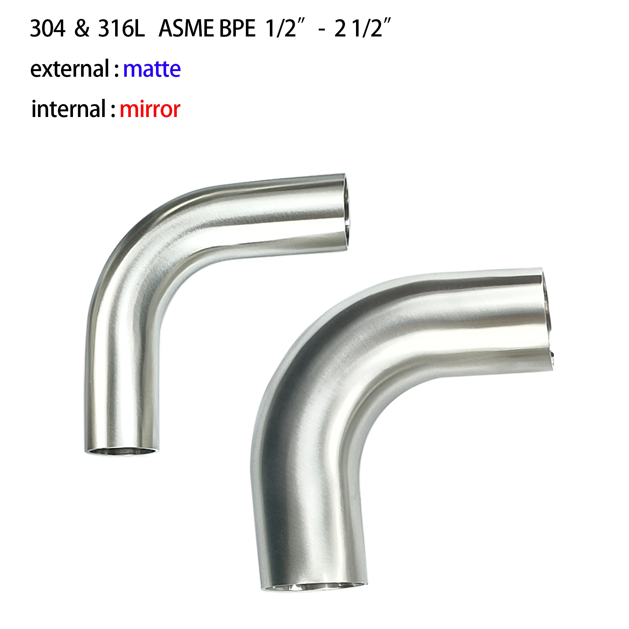 

304/316L ASME BPE Sanitary Automatic welding Long Elbow 1/2" 3/4 1 1.5 2 2.5in1.65MM stainless steel 90 degree polished hygienic