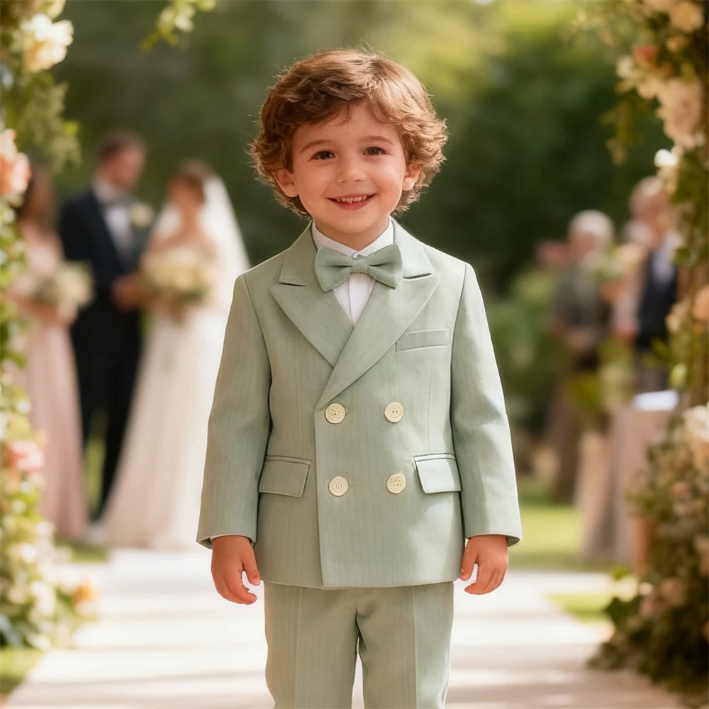 2-14 Yrs Toddler 3-Piece Suit Set Double Breasted Suit Jacket Pants Bowtie Birthday Communion Party Suit for Children