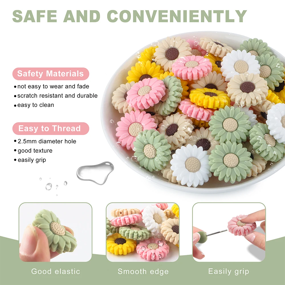 Sunrony 10pcs 20/30MM New Flower Silicone Beads For Jewelry Making DIY Daisy Focus Beadable Pen Bracelet keychain Accessories