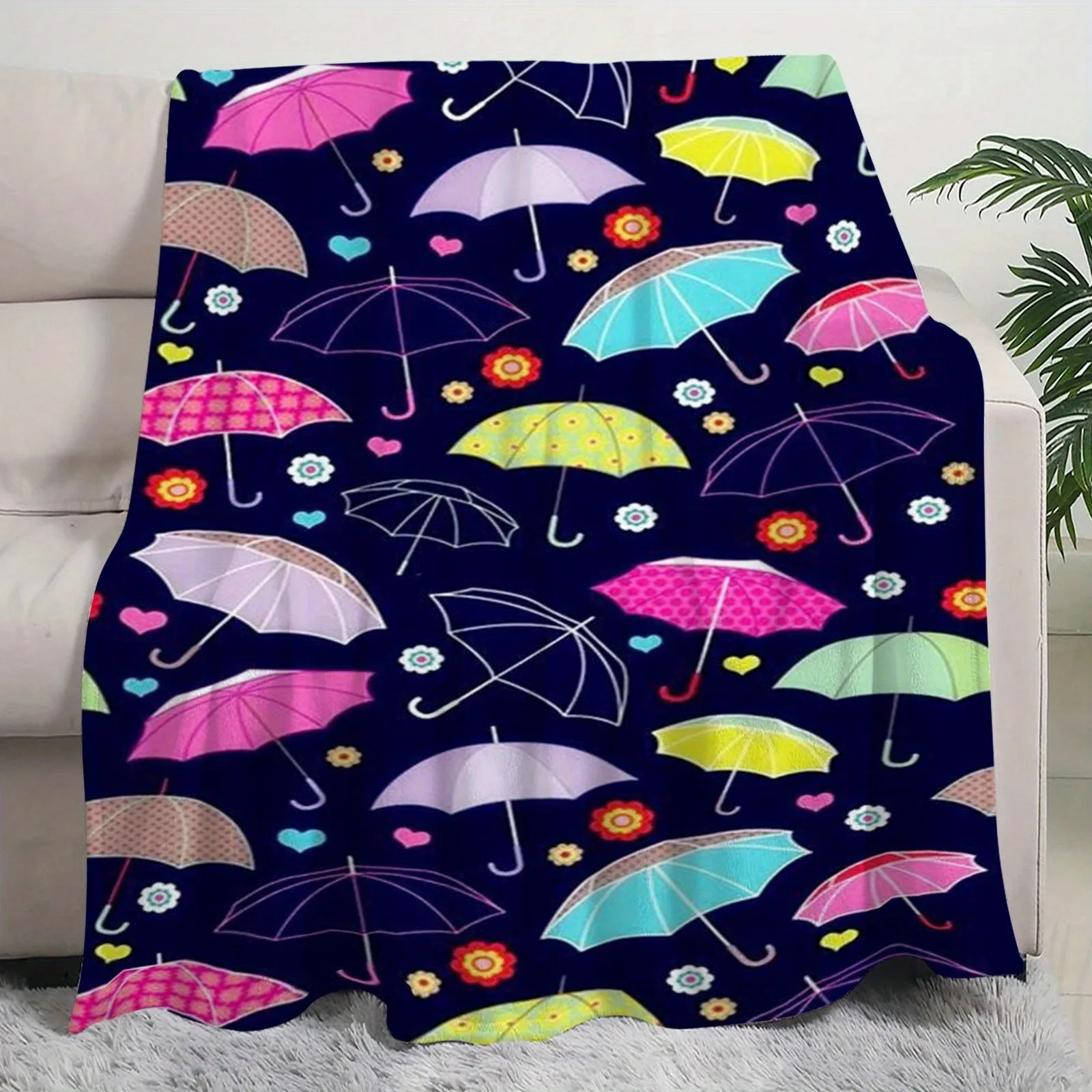 Modern umbrella patterns Flannel printed blanket suitable for all seasons suitable for living room office sofa and travel