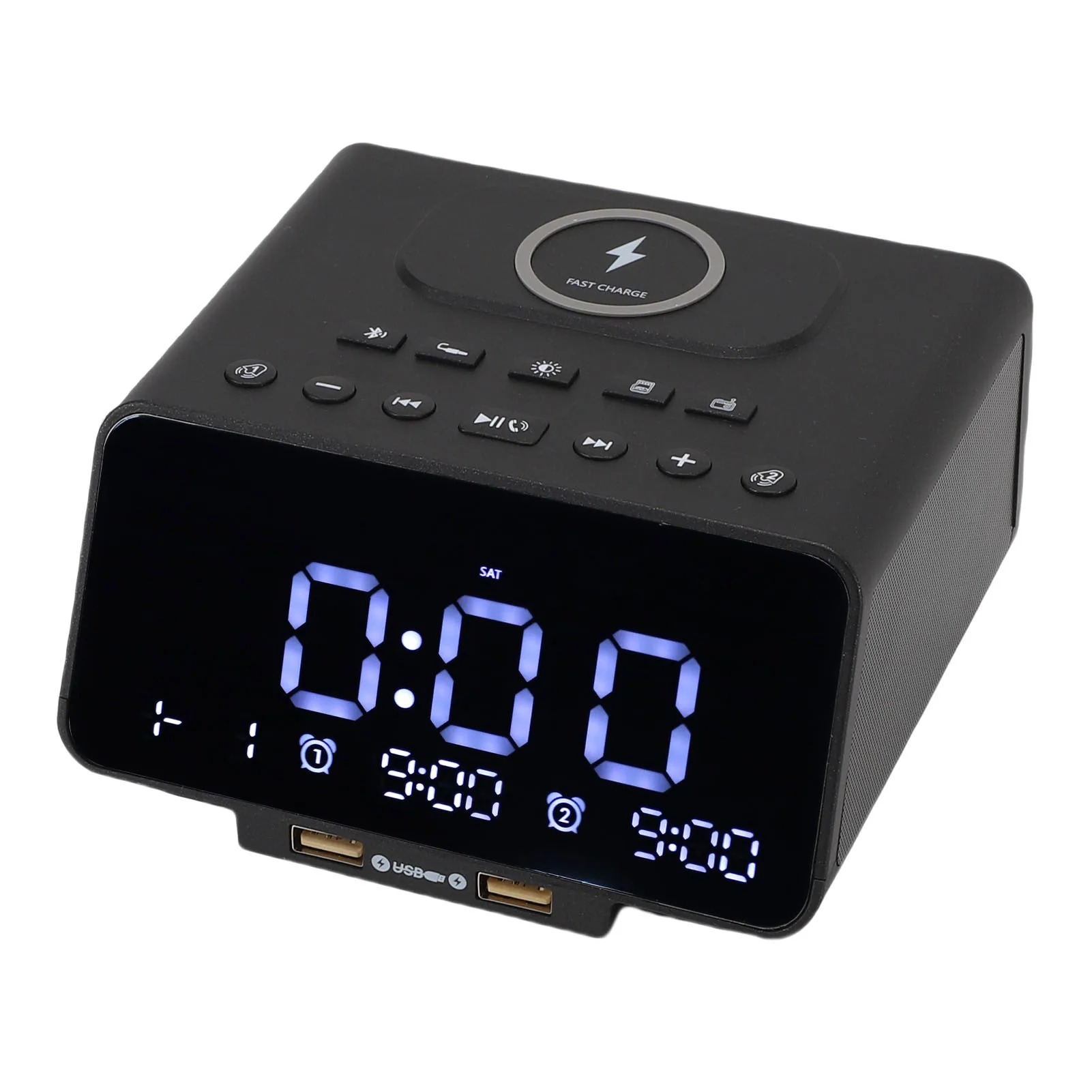 

Radio Clock Speaker Bluetooth Digital Multifunction with Double USB Charging Wireless Charging
