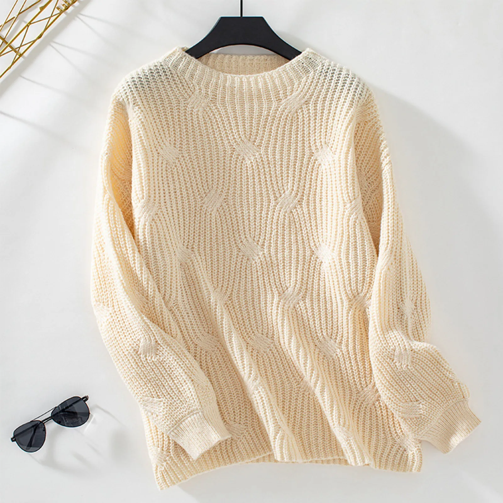 

Women Autumn Winter Knitted Sweaters Solid Loose Casual O-Neck Long Sleeve Pullover Lady Thick Warm Basic Commuting Sweater