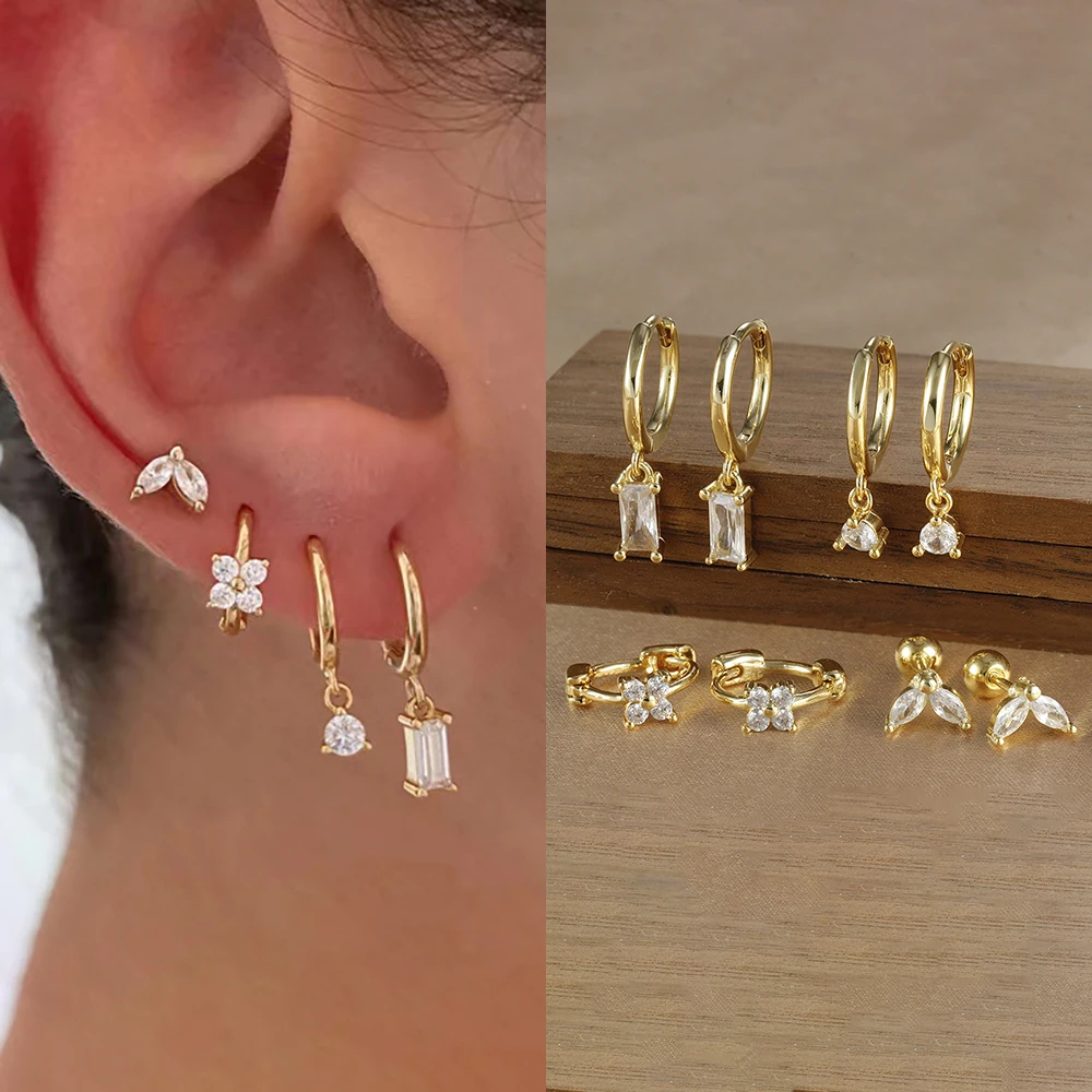 2PCS Nowy projekt Crystal Zircon Zestaw kolczyków ze stali nierdzewnej dla kobiet 18-karatowy pozłacany kwadratowy kolczyk Biżuteria do przekłuwania aretes
