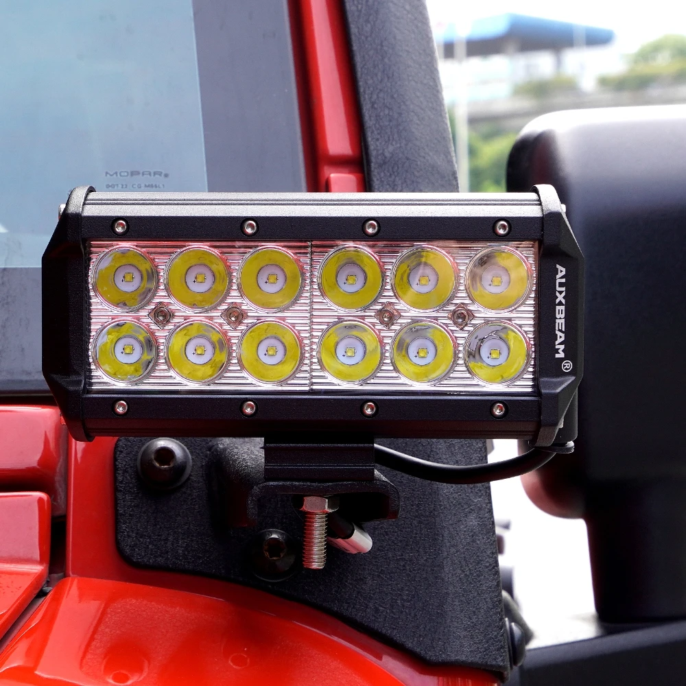 AUXBEAM 6.5 inch DUAL ROW LED LIGHT BAR Work Light with bracket 12V/24V Spot Flood Beam IP67 Waterproof CLASSIC-SM SERIES