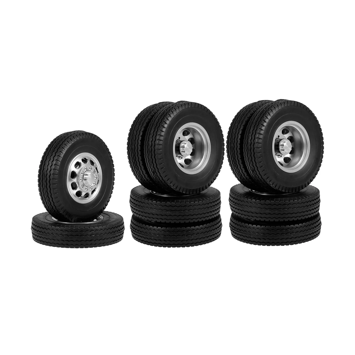 

6PCS Metal Front and Rear Wheel Hub Rubber Tire Wheel Tyres Complete Set for 1/14 RC Trailer Tractor Truck Car A