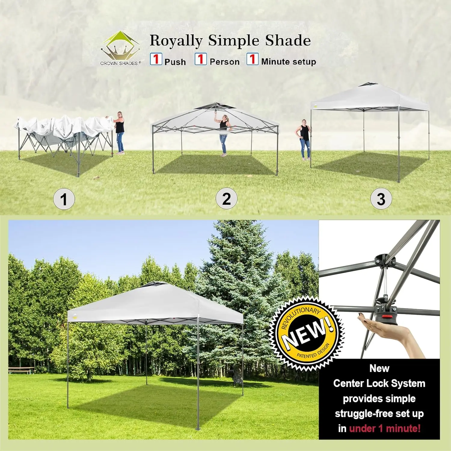 SHADES 10x10 Canopy Tent, Pop Up Beach Tent for Outdoor Shades with Wheeled Bag, 8 Stakes, 4 Ropes, Outdoor Canopy, White