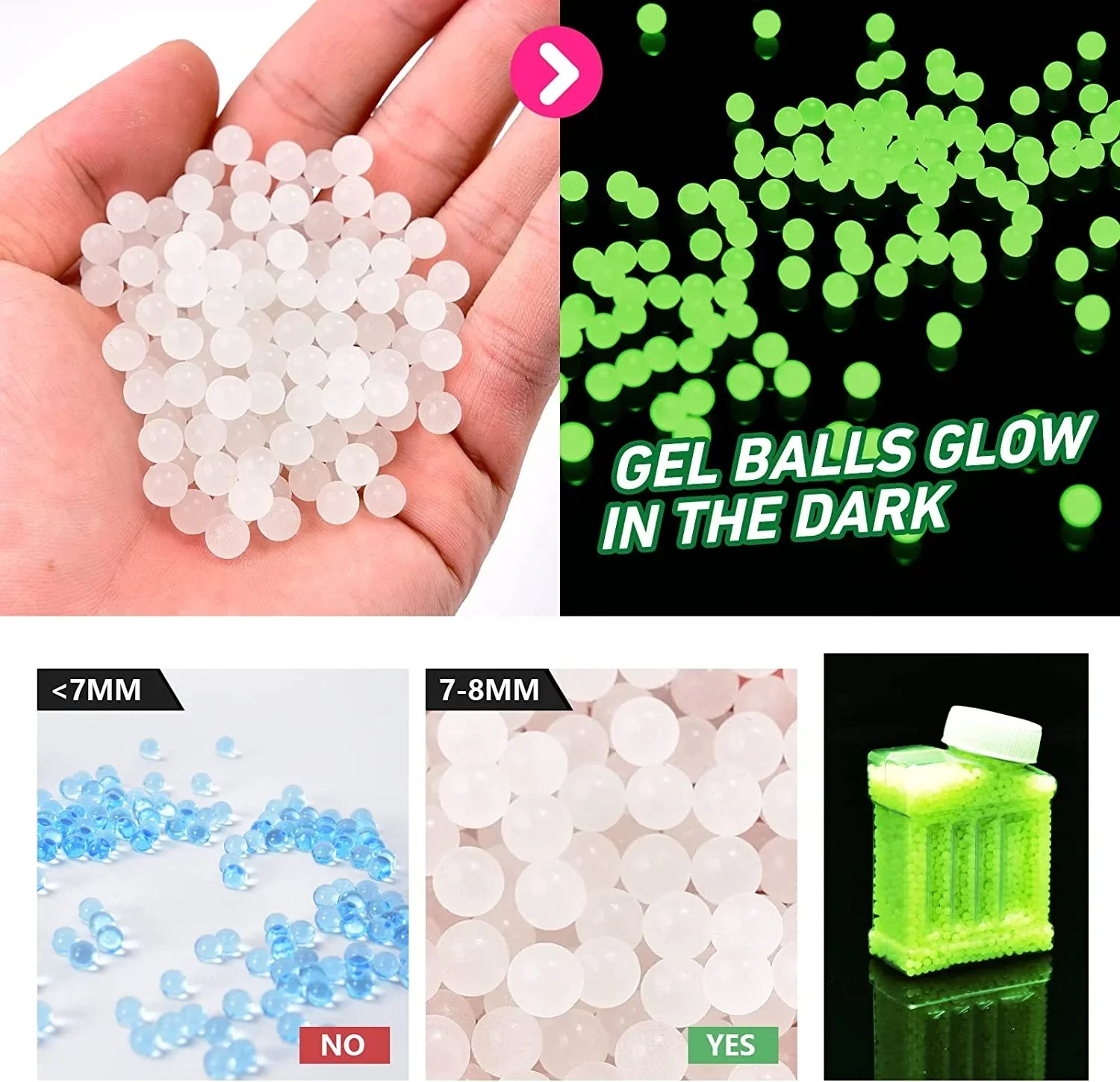 10000 PCS/Box Luminous Gel Water Bomb Electric Water Gun Gel Bomb Hydrogel Bead shooting Glowing at night Bullet accessories