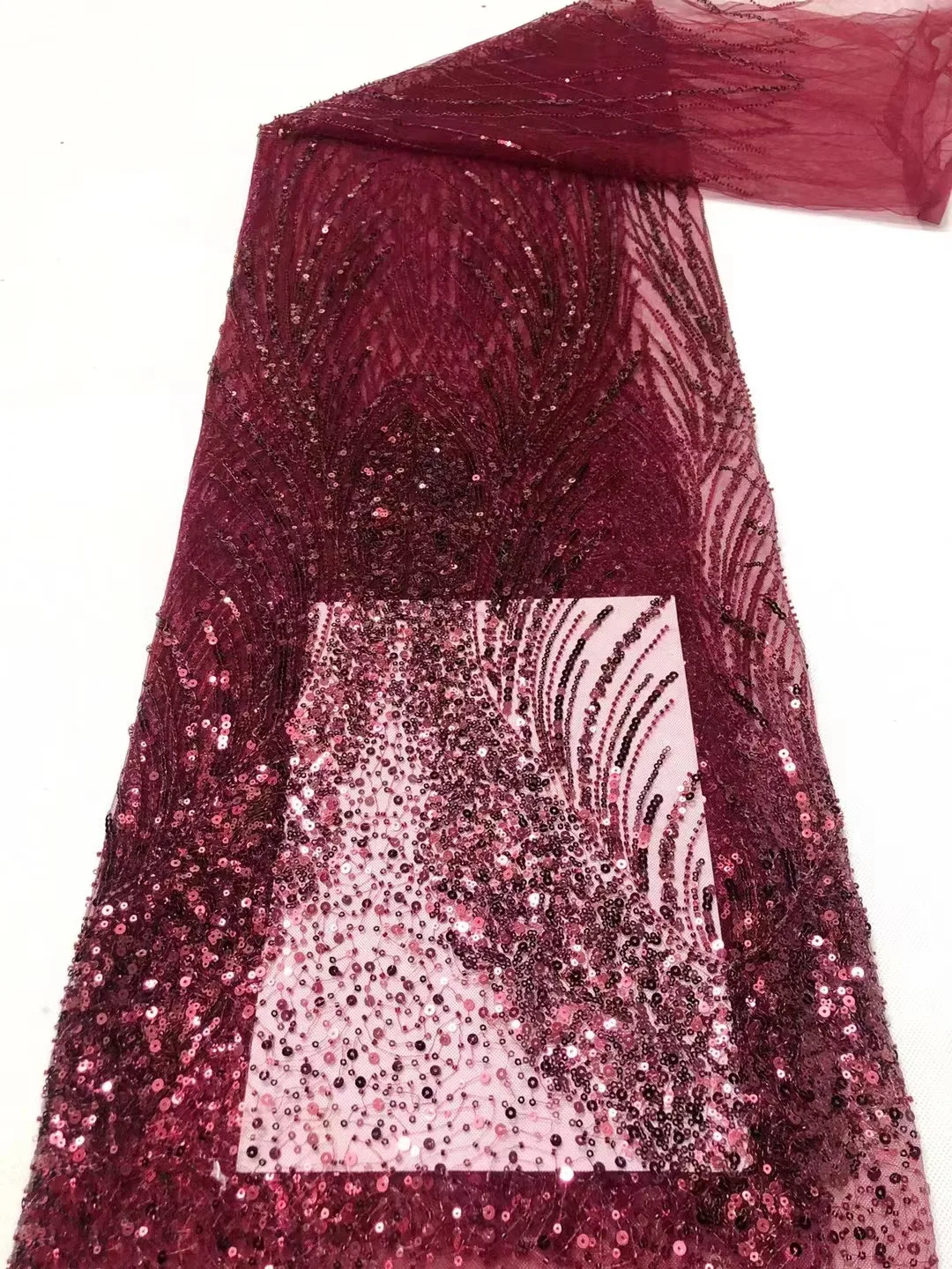 

New listing high-end lace embroidery mesh bead tube sequins, French wedding evening dress, good quality and cheap