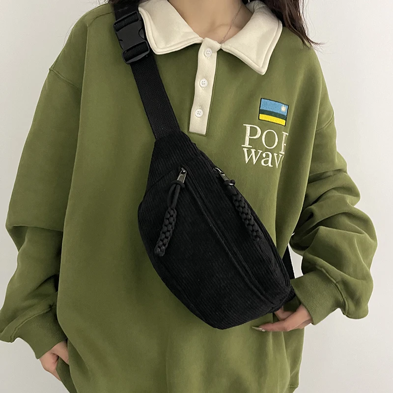 Casual Corduroy Chest Bags for Women Fashion Fanny Pack Female Banana Waist Bag Hip Purses Fashion Shoulder Crossbody Bag