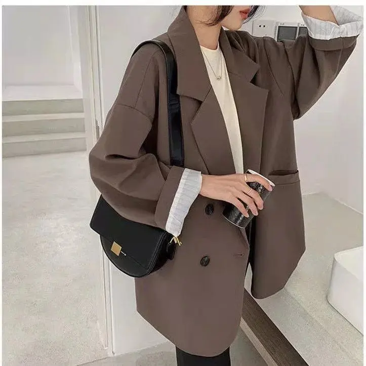

Blazer Mujer Women'S Coat Covered Brown Cuff Embroidery Wide Twill Open Stitch Roll Official Long-Sleeved Classy Sensation Wine