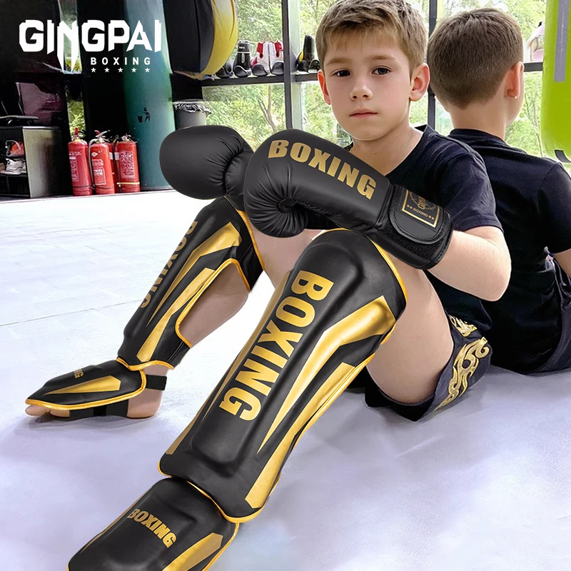 Professional Free Fighting Leg Protector with Foot Back Sanda Boxing Taekwondo Protective Equipment Adult Children's Tibia Shin