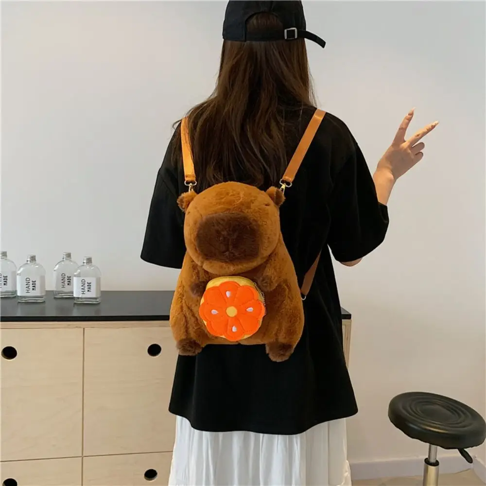 

Large Capacity Capybara Plush Backpack Korean Style Watermelon Cartoon Children's School Bag Strawberry Storage Bag